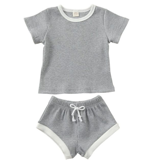 ملابس أطفال بنات وأولاد قميص قصير الأكمام شورت