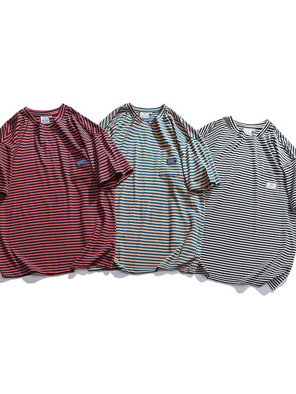 Japanese tide brand loose striped short sleeves