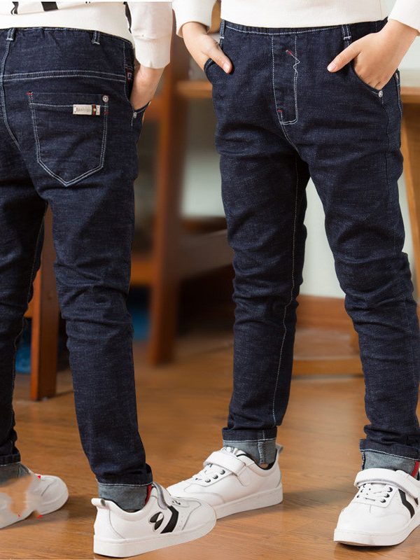 ملابس الأطفال، جينز للأولاد مع صوف سميك، ملابس أطفال شتوية كاجوال