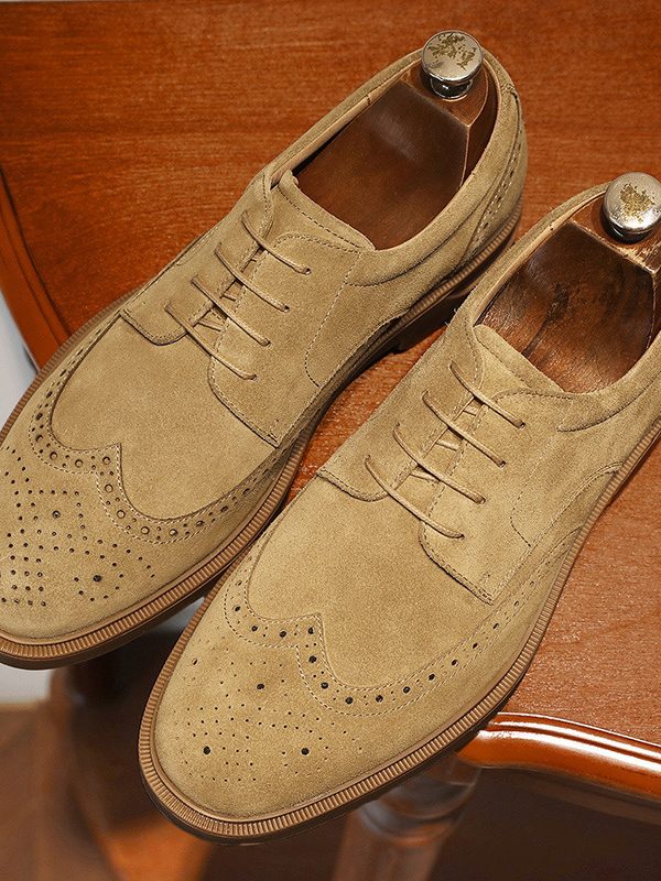 حذاء رجالي جديد من الجلد السويدي قابل للتنفس بنقش عتيق