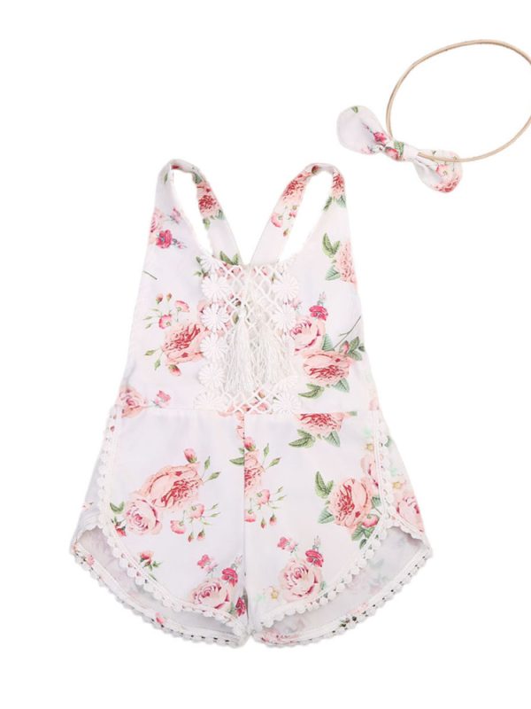 ملابس أطفال حديثي الولادة ملابس أطفال بنات رومبر زهري بدون أكمام بذلة شمسية مزينة بشرارات