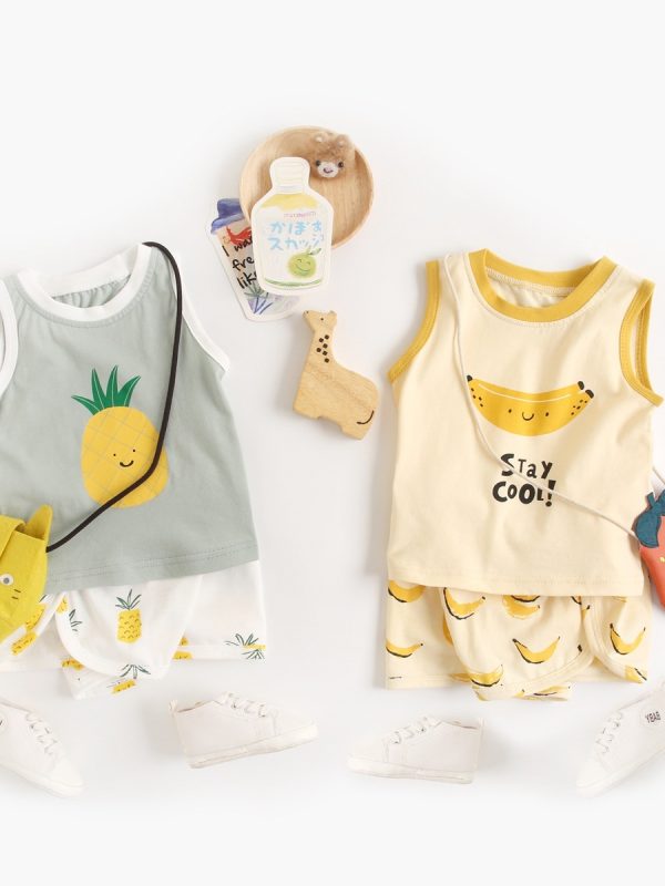 ملابس أطفال كرتونية للأولاد والبنات بدلة قصيرة من القطن للأطفال