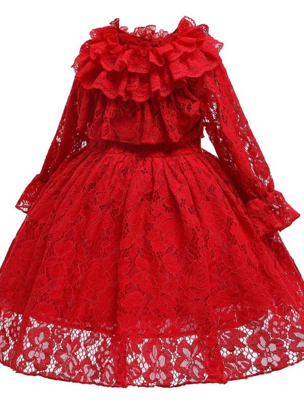 Fashion New Lace Birthday Flower Girl Christmas Long Sleeve Dress