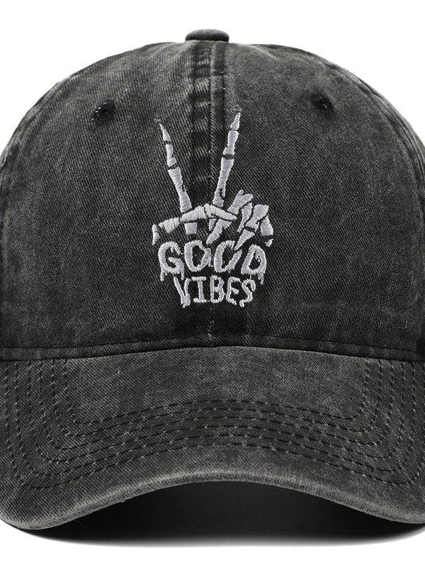 Skull Hand Embroidery Baseball Cap Vintage Worn Looking Washed-out Outdoor Sports Sun-proof