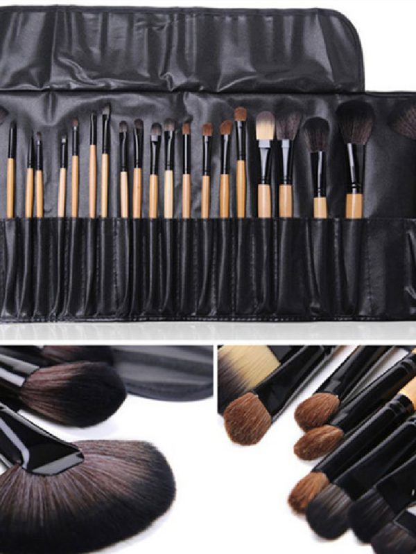 24 PCs Makeup Brush With Horse Hair Black Wood Color Makeup Full Set