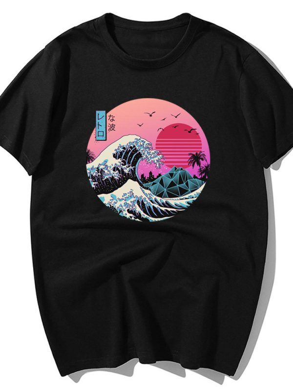 تي شيرت مطبوع بأكمام قصيرة ورقبة دائرية