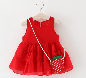 Female baby chiffon dress red strap skirt