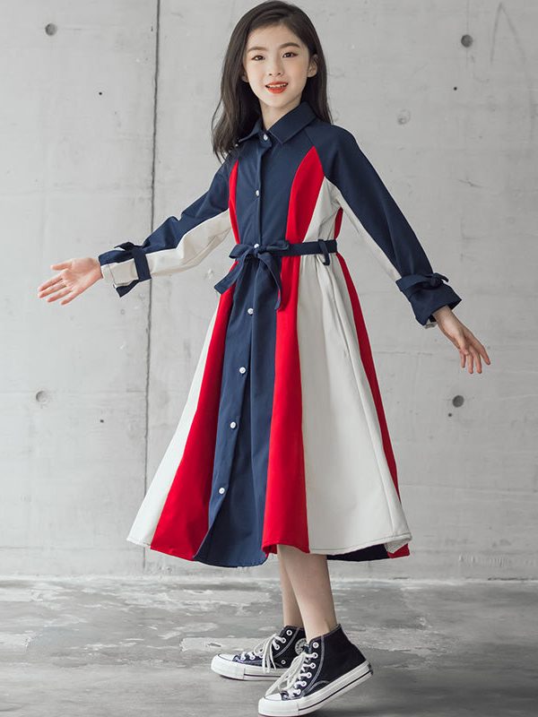 تنورة على شكل حرف A بخياطة متعددة الألوان للفتيات الكبيرات النسخة الكورية