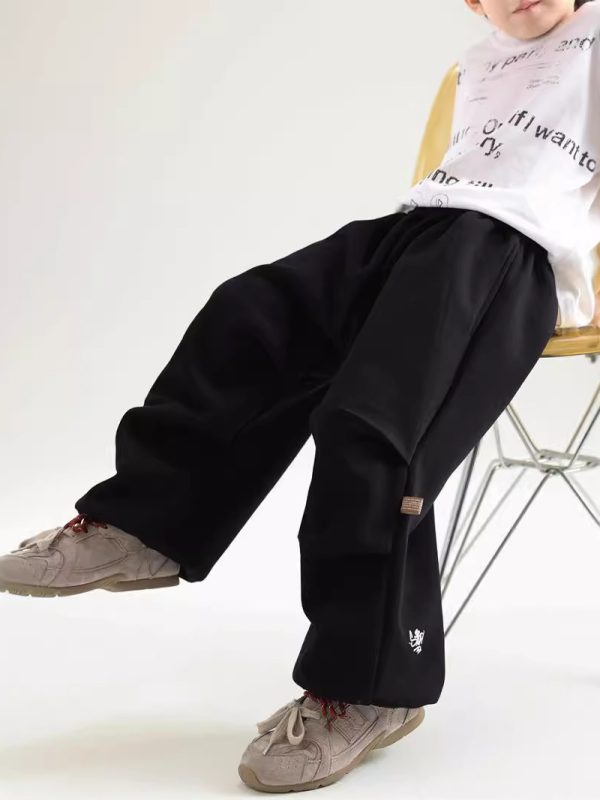 Autumn And Winter Children's Clothing Fleece-lined Casual All-match Loose Knitted Trousers