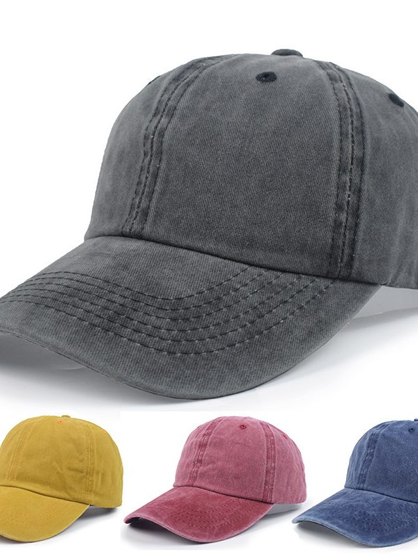 Solid Color Bent-brim Duck Tongue Made Old Denim Sunhat