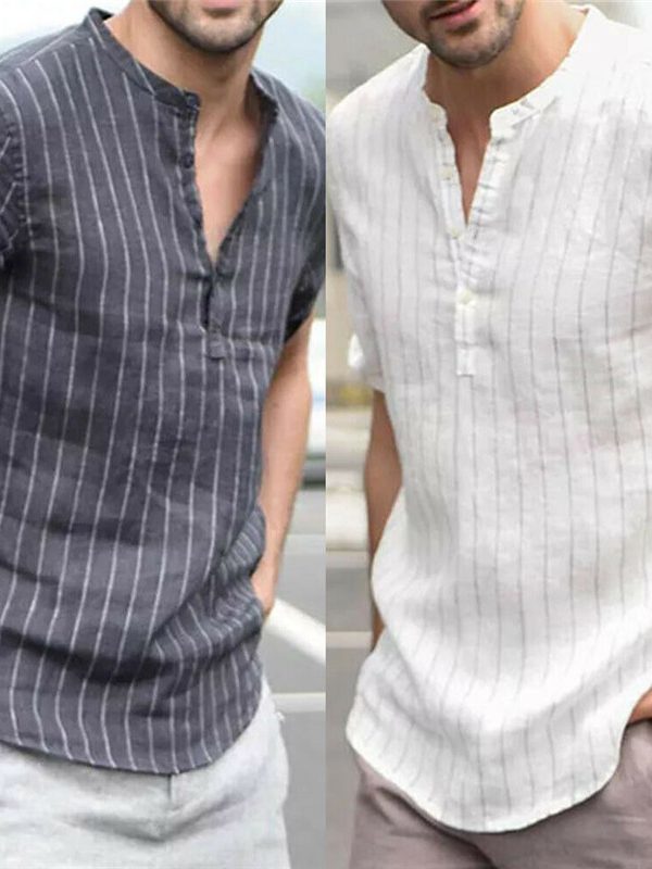 Short sleeve slim striped small collar shirt