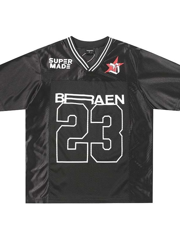 High Street Alphanumeric Printing V-neck Patchwork Short Sleeve