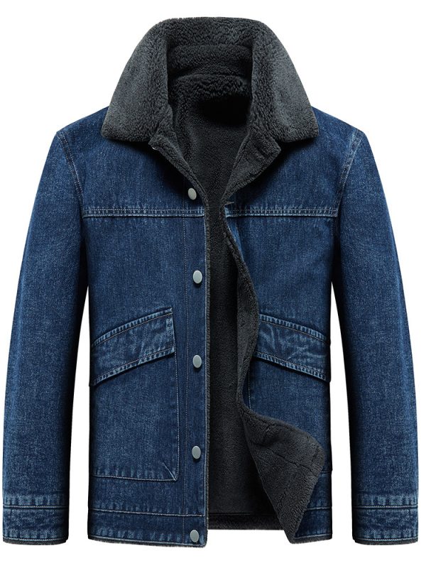 New Jacket Men's Fleece Padded Denim Thickened Cotton-padded Coat