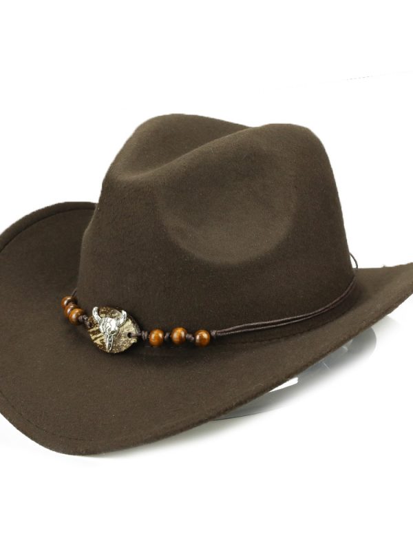 Western Cowboy Hat Wooden Bead Bull Head Fedora Hat