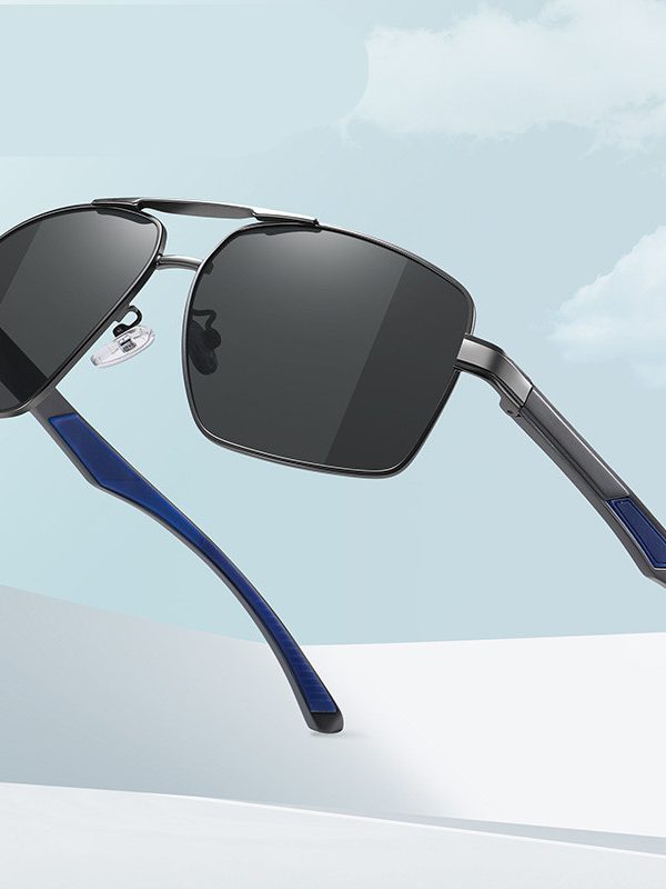 نظارات شمسية عصرية للرجال بإطار معدني كبير وشعاع مزدوج للرؤية الليلية للقيادة
