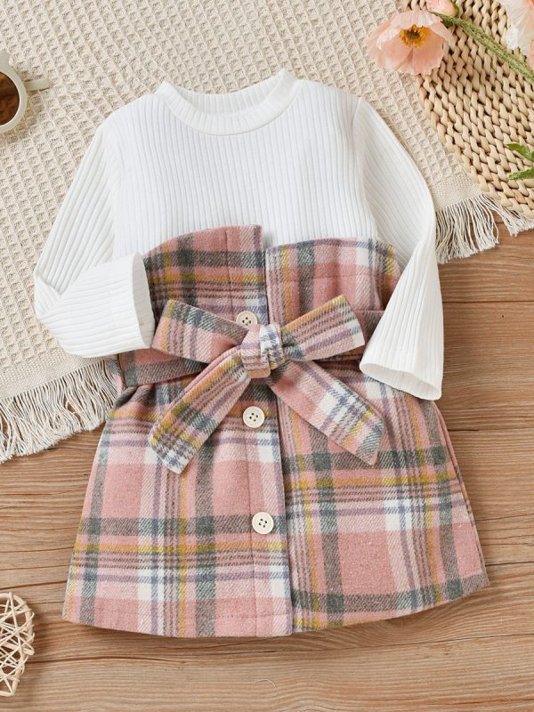 Girls Baby Plaid Fake Two Piece Dress
