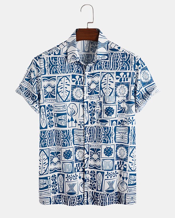 قمصان رجالية كاجوال مطبوعة بأكمام قصيرة بتصميم أوروبي وأمريكية