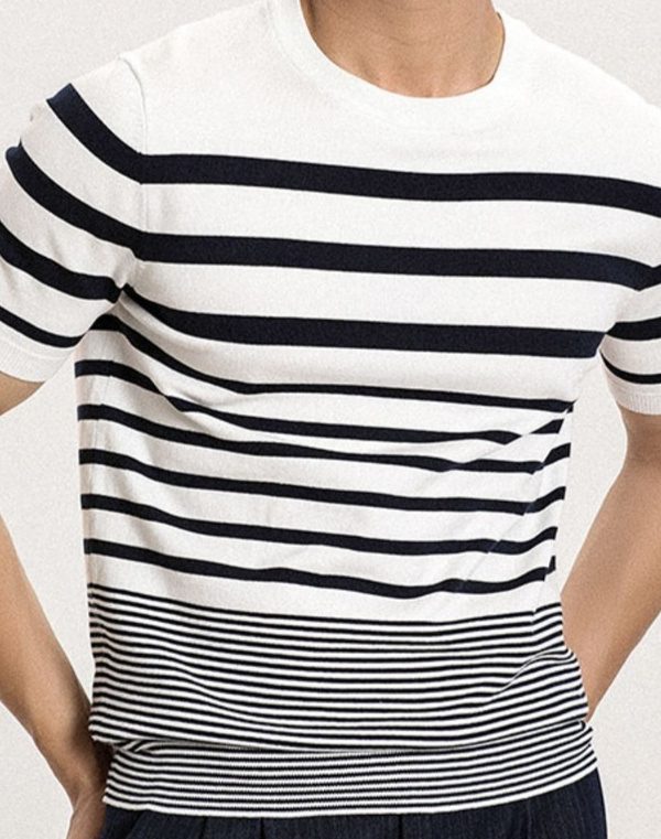 Men's Short-sleeved Polo Shirt Retro Gradient Striped Knitted T-shirt