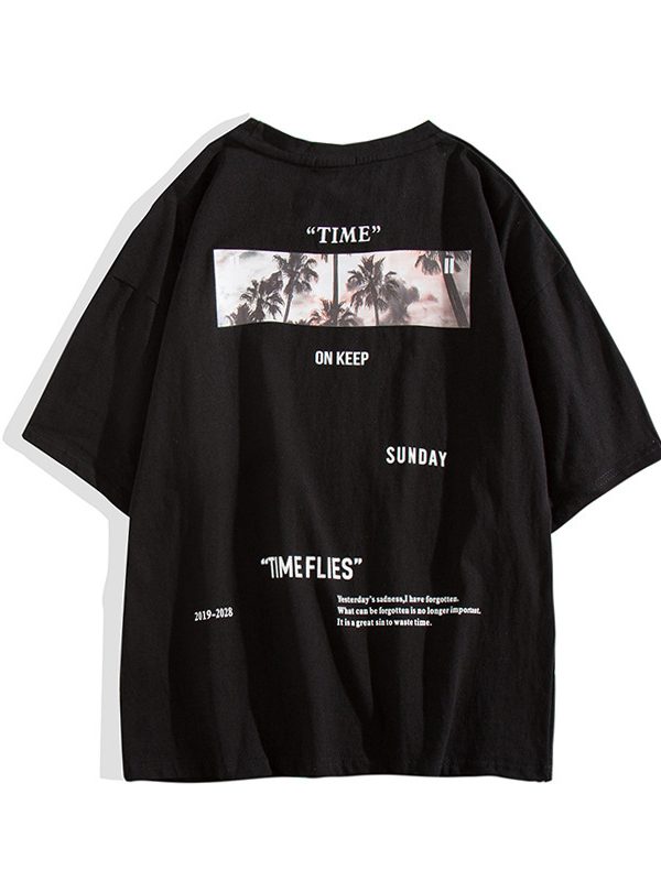 قميص رجالي فضفاض بأكمام قصيرة ورقبة دائرية كبيرة وبلوفر وتي شيرت