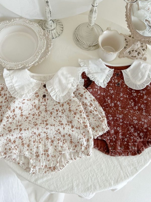 ملابس أطفال قطنية مزدوجة الطبقة مزينة بالزهور رومبر رومبر ملابس حفل المائة يوم