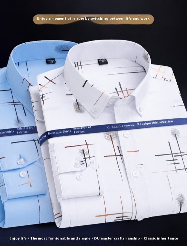 Middle-aged And Elderly Men's Non-ironing Anti-wrinkle Shirt Casual Bronzing Plaid Shirt