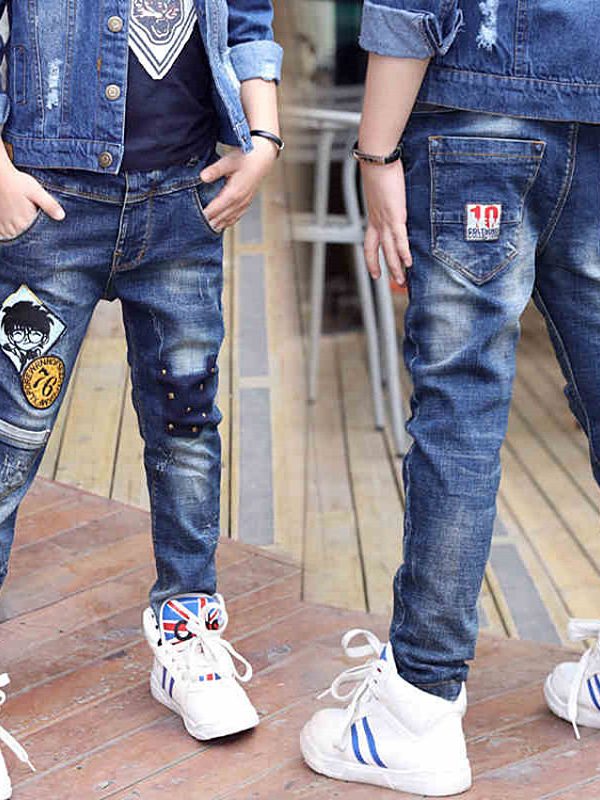 بنطلون جينز للأولاد خريف وشتاء جديد من المخمل قطعة واحدة