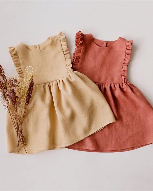 فستان صيفي بدون أكمام من القطن والكتان للفتيات