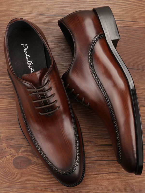 Leather Shoes For Men With Cowhide Head And Low Top