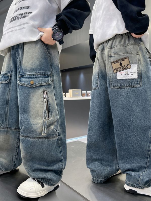 Simple And Versatile Boys' Pants Loose Cargo Jeans