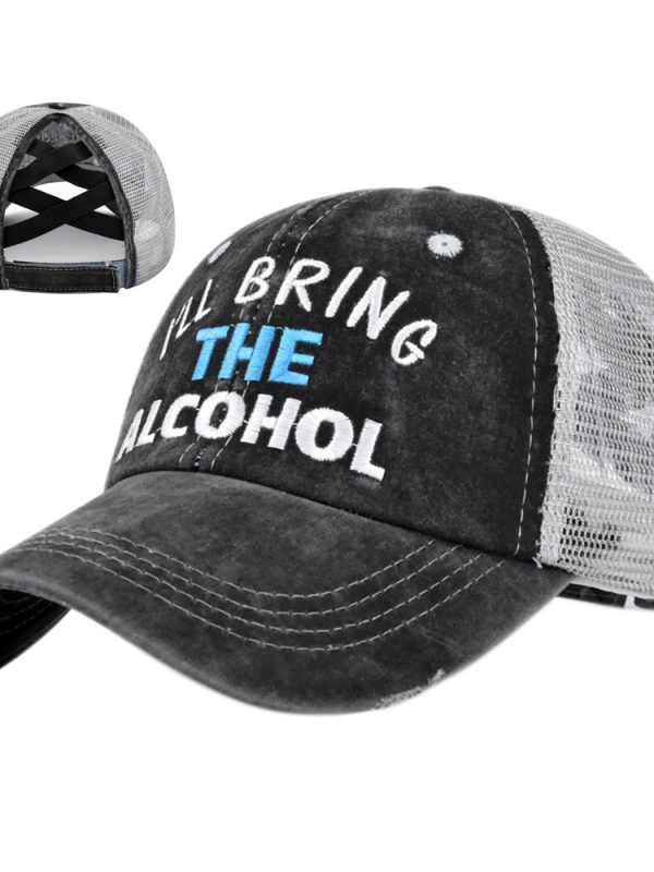 Embroidered Ponytail Mesh Cap Embroidered Peaked Cap Girl Woven Hat Embroidered Mesh Fitted Cap Cover