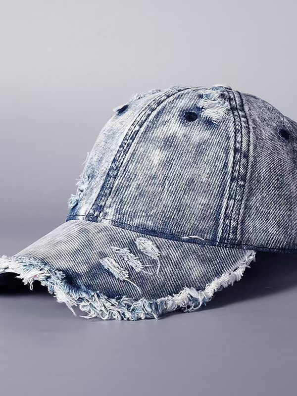 Washed Denim Burr Baseball Cap For Men And Women