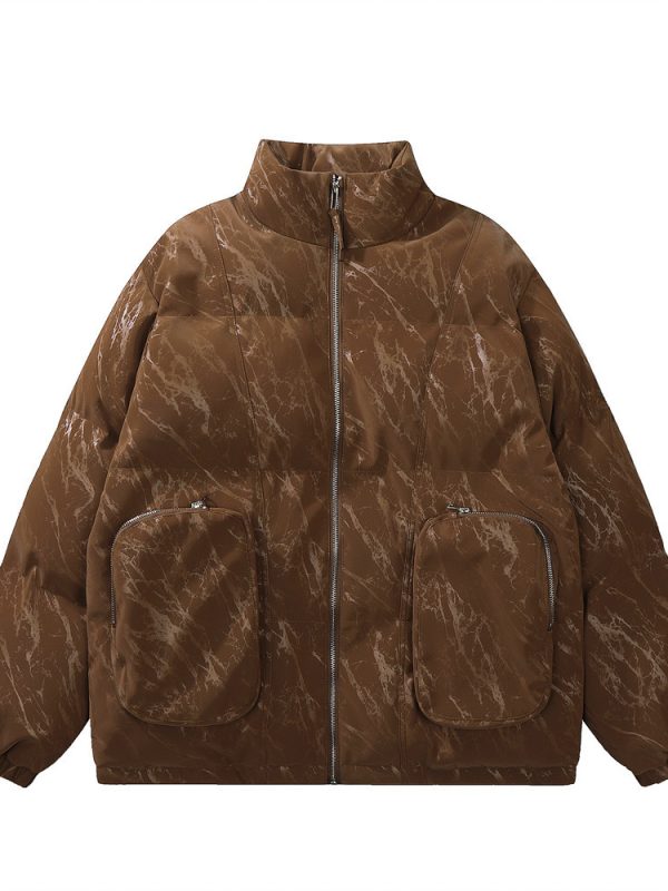 Splash-ink Cotton-padded Men's Leather Coat