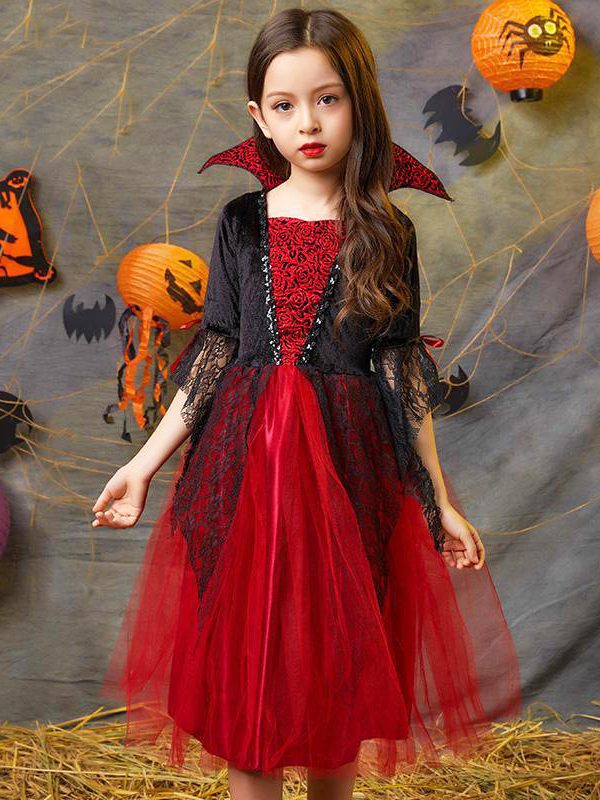 فستان الأميرة مصاصة الدماء من الشاش للأطفال في عيد الهالوين