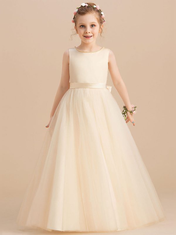 فستان العروس من مجموعة فيلو كيدز شامبانيا للبنات بدون أكمام ومزين بالخرز