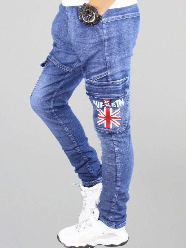 بنطلون جينز للأولاد كاجوال مستقيم مطاطي