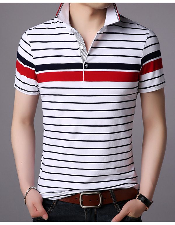 Men's striped lapel short-sleeved T-shirt