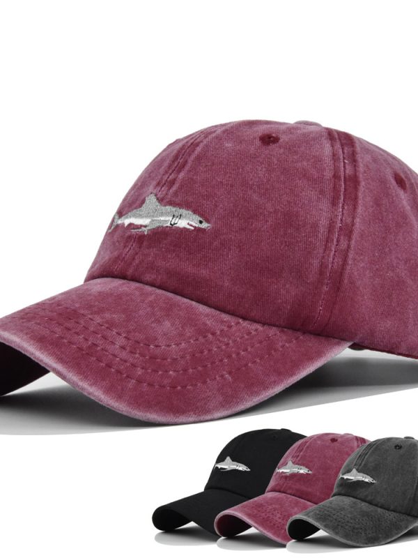 Small Fish Three-dimensional Embroidery Washed And Distressed Peaked Hat