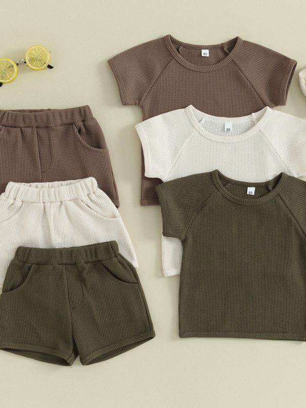 Waffle Short-sleeved Shorts Two-piece Baby Clothes Comfort And Casual