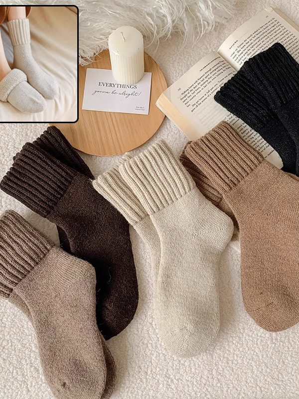 Ins Knitted Socks Winter Warm Thickened Solid Loop Socks High Ribbed Sweat-absorbent Floor Sock