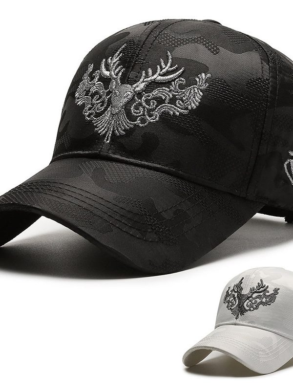 Deer Head Embroidery Men's Outdoor Couple Peaked Cap