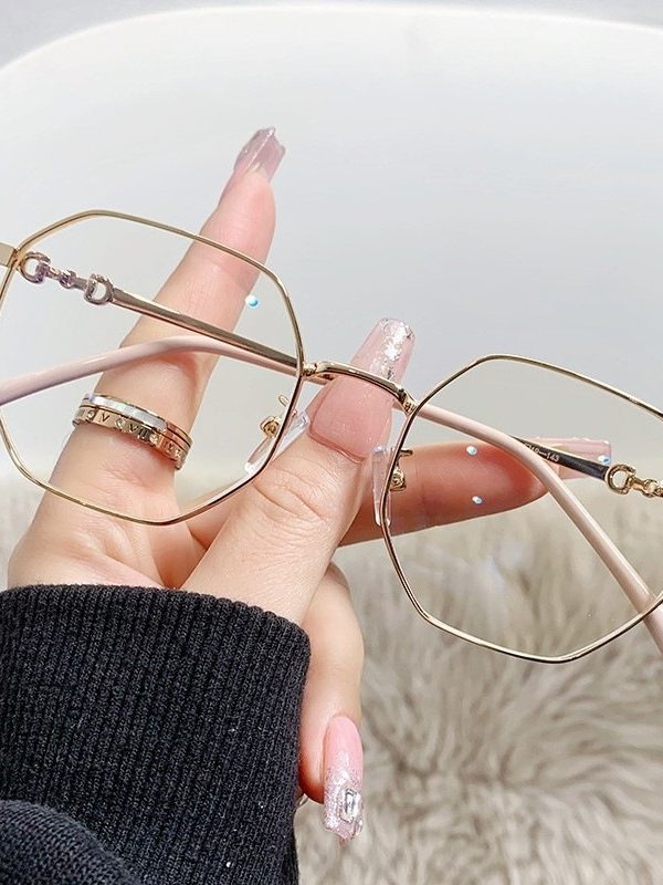 نظارات شمسية نسائية بدون إطار باللون الذهبي الوردي مضادة للضوء الأزرق