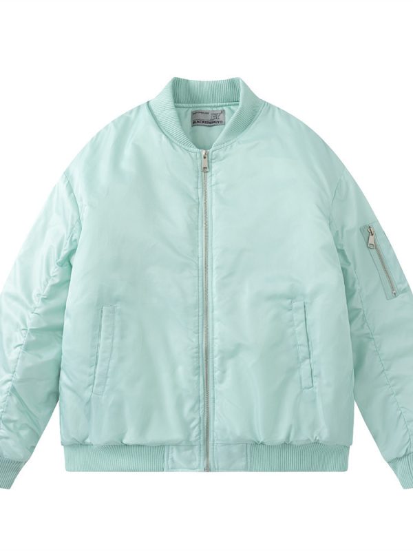 Men Fashion Brands Baseball Uniform Pleated Sleeves Loose Winter Zipped Stand Collar Cotton-padded Jacket