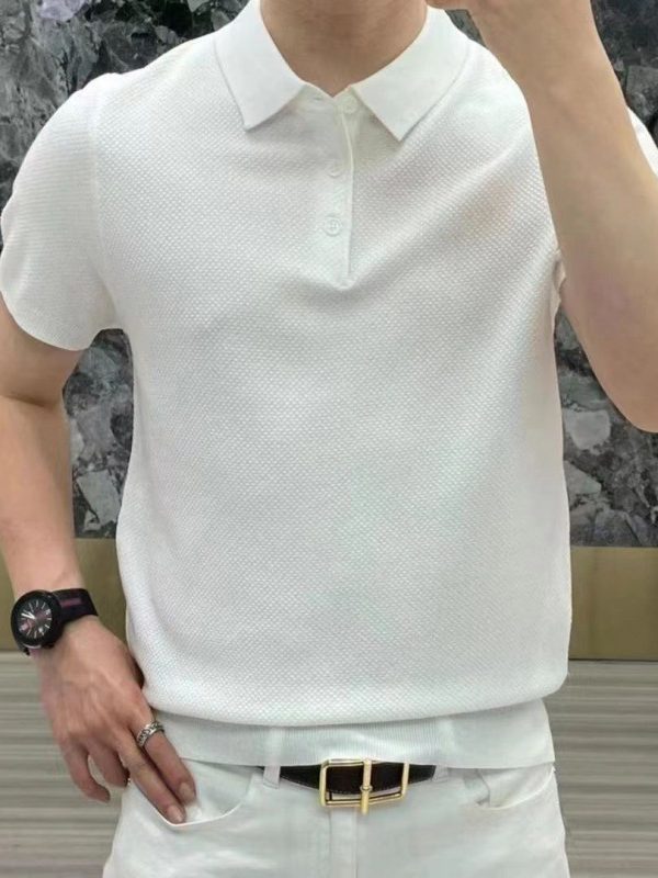 قميص بولو رجالي، مناسب للأعمال، فاخر، مناسب للموضة، غير رسمي، بأكمام قصيرة، بنقشة أناناس