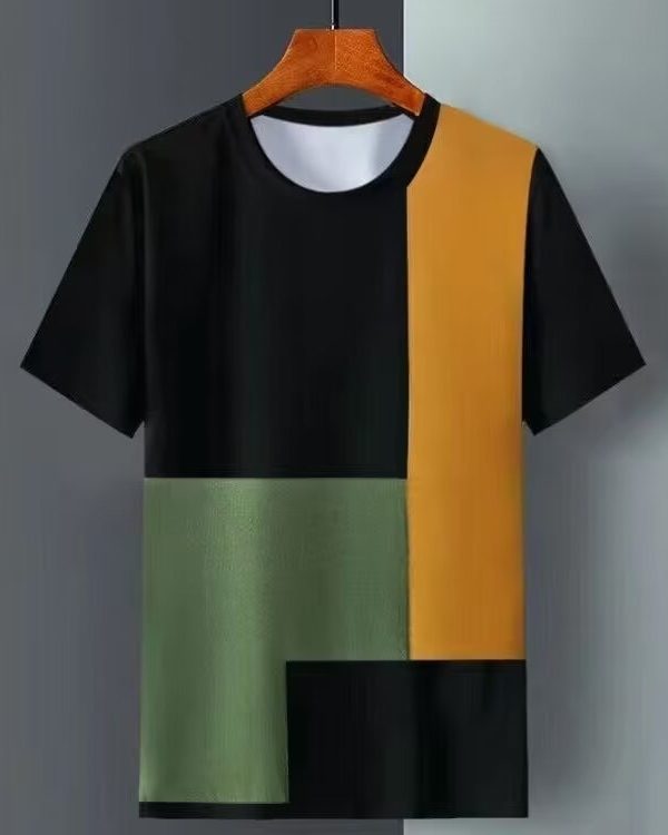 تي شيرت رجالي صيفي بأكمام قصيرة من الحرير الجليدي