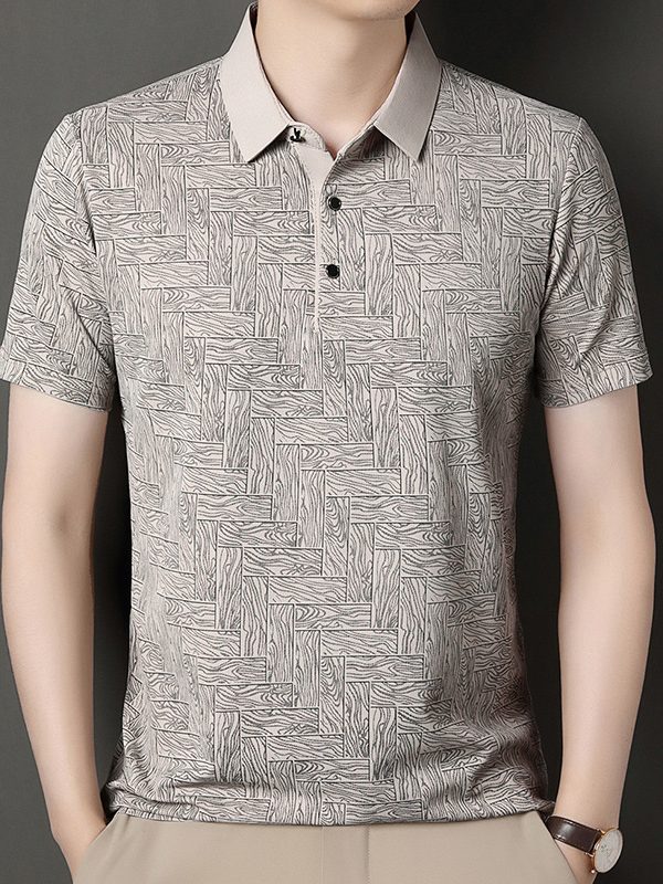 قميص رجالي من الحرير الجليدي بطباعة رائعة وأنيق ومتعدد الاستخدامات بأكمام قصيرة