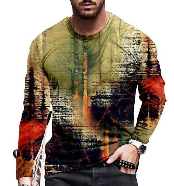 ملابس رجالية تي شيرت بأكمام طويلة ورقبة دائرية