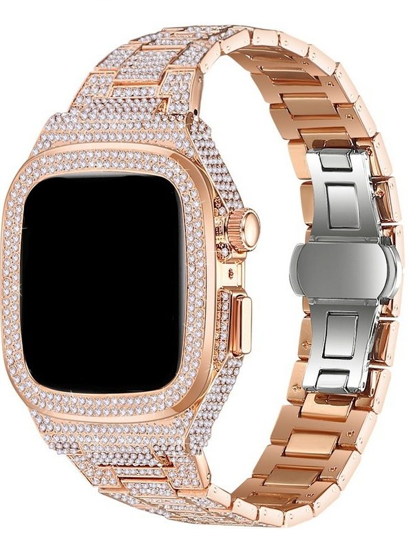 ساعة ذكية بحزام معدني مرصع بالألماس بالكامل