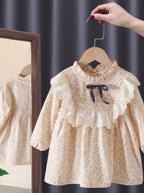 فستان أميرة قطني منقوش عصري على الطراز الكوري للأطفال