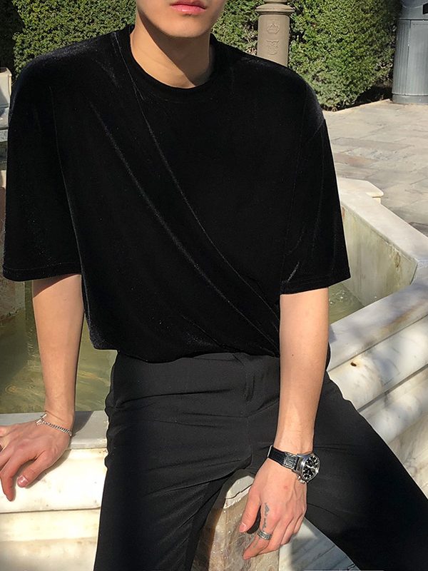 Gold velvet short sleeve men's T-shirt