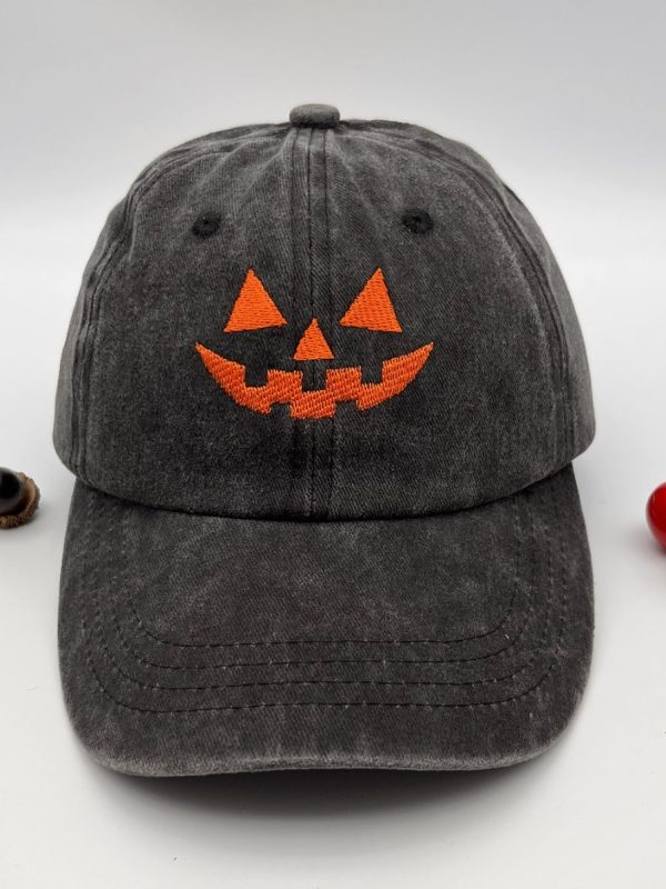 Washed Cotton Men's And Women's Casual Halloween Embroidery Pumpkin Smiley Baseball Cap
